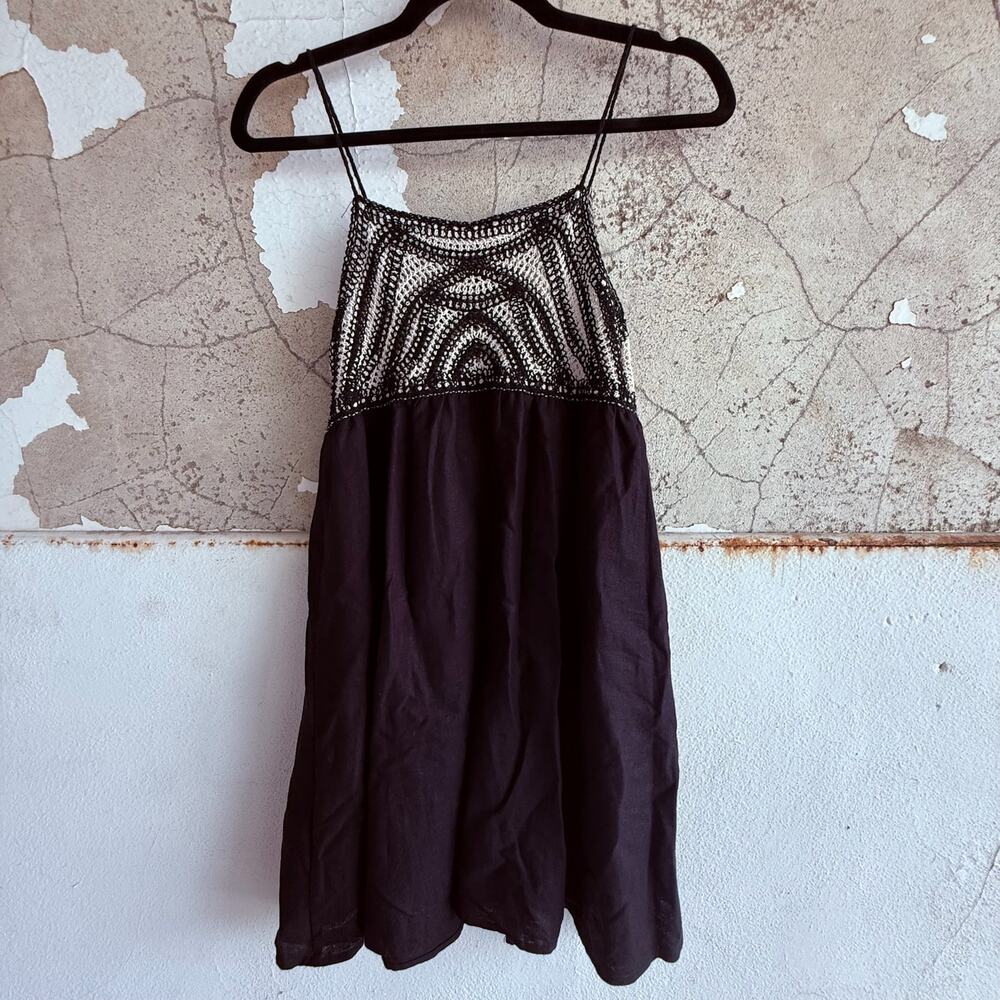 Zara Crochet Bodice Cotton Blend Mini Dress Cream Black Indie Coquette XS - Picture 8 of 9